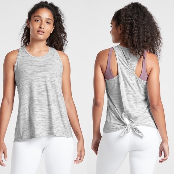 Athleta Essence Spacedye Tie Back Tank Gray Striped Women's Workout Tank Top - Picture 1 of 13